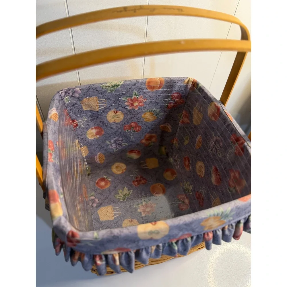 VTG Longaberger Grandma Bonnie's Two Pie Basket Blue Fruit Liner 1998 Woven Wood